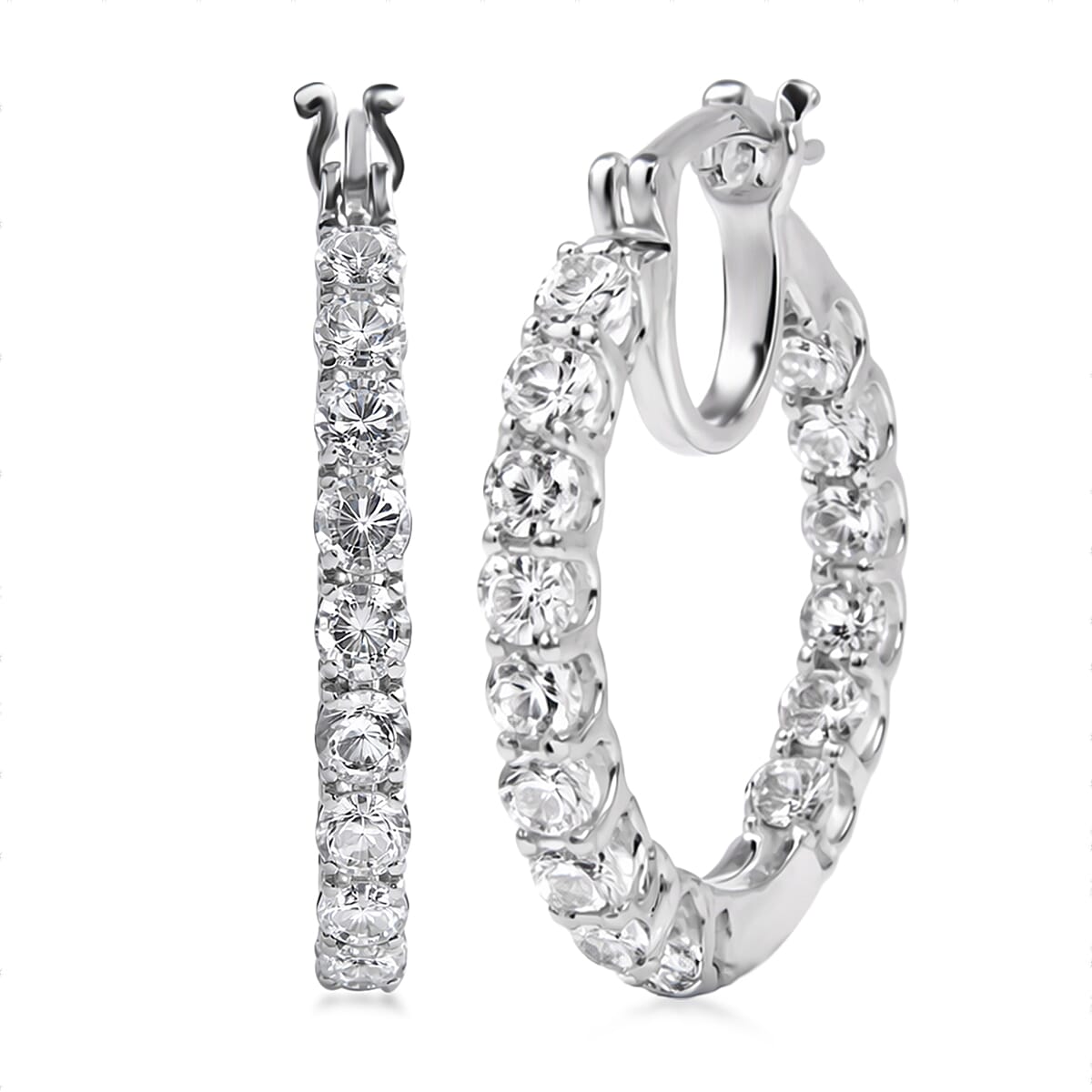 EverTrue Lab Created White Sapphire 3.50 ctw Royal Elegance Hoop Earrings in Platinum Bond