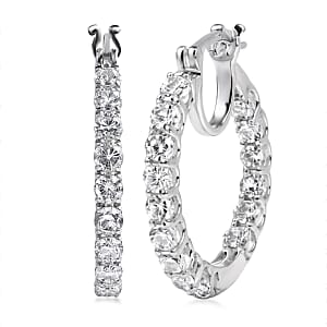 EverTrue Lab Created White Sapphire 3.50 ctw Royal Elegance Hoop Earrings in Platinum Bond