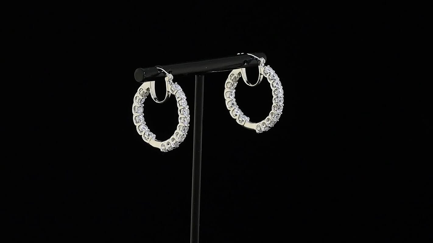 EverTrue Lab Created White Sapphire Hoop Earrings in Platinum Bond 3.50 ctw