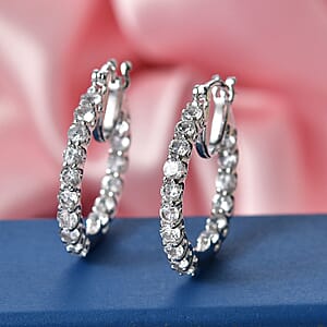 EverTrue Lab Created White Sapphire 3.50 ctw Royal Elegance Hoop Earrings in Platinum Bond