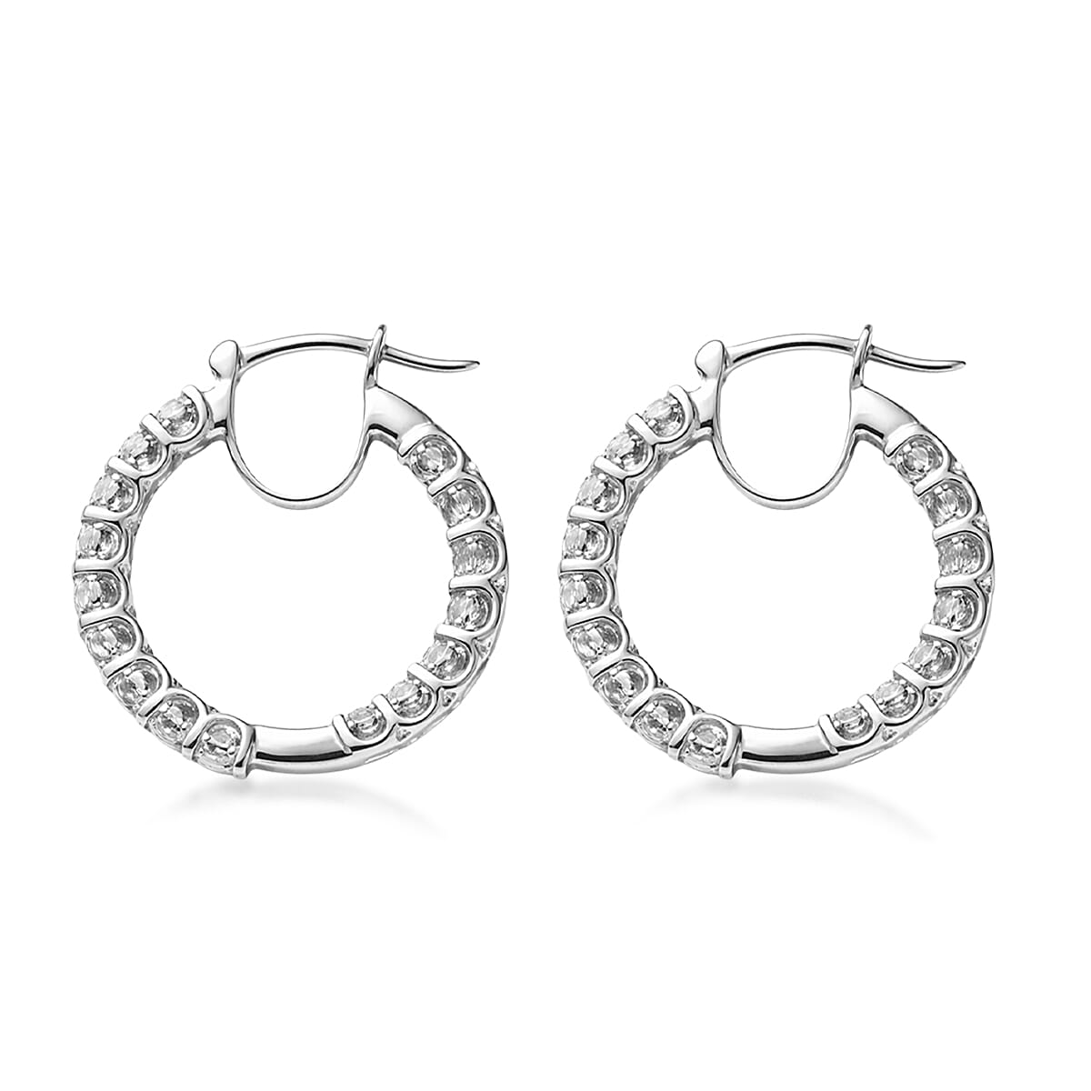 EverTrue Lab Created White Sapphire 3.50 ctw Royal Elegance Hoop Earrings in Platinum Bond image number 3