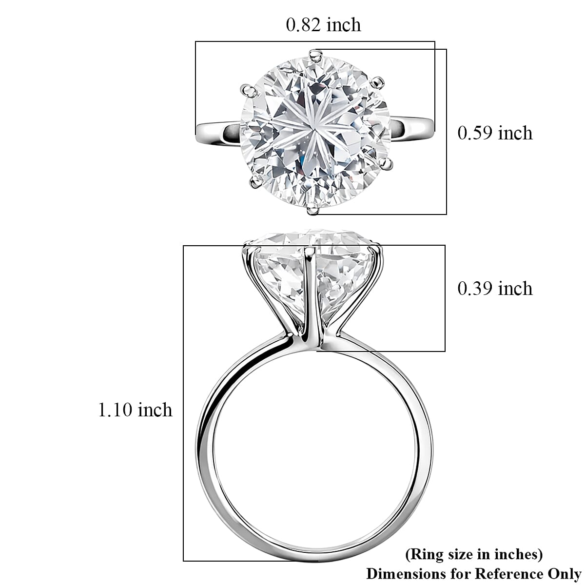 D'Joy White Topaz 7.80 ctw Crown Solitaire Ring in Rhodium Over Sterling Silver (Size 10.0)