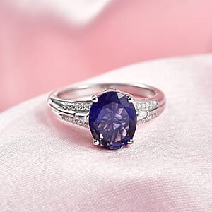 D'Joy Premium Catalina Iolite and Moissanite 2.25 ctw Ring in Rhodium Over Sterling Silver (Size 6.0)