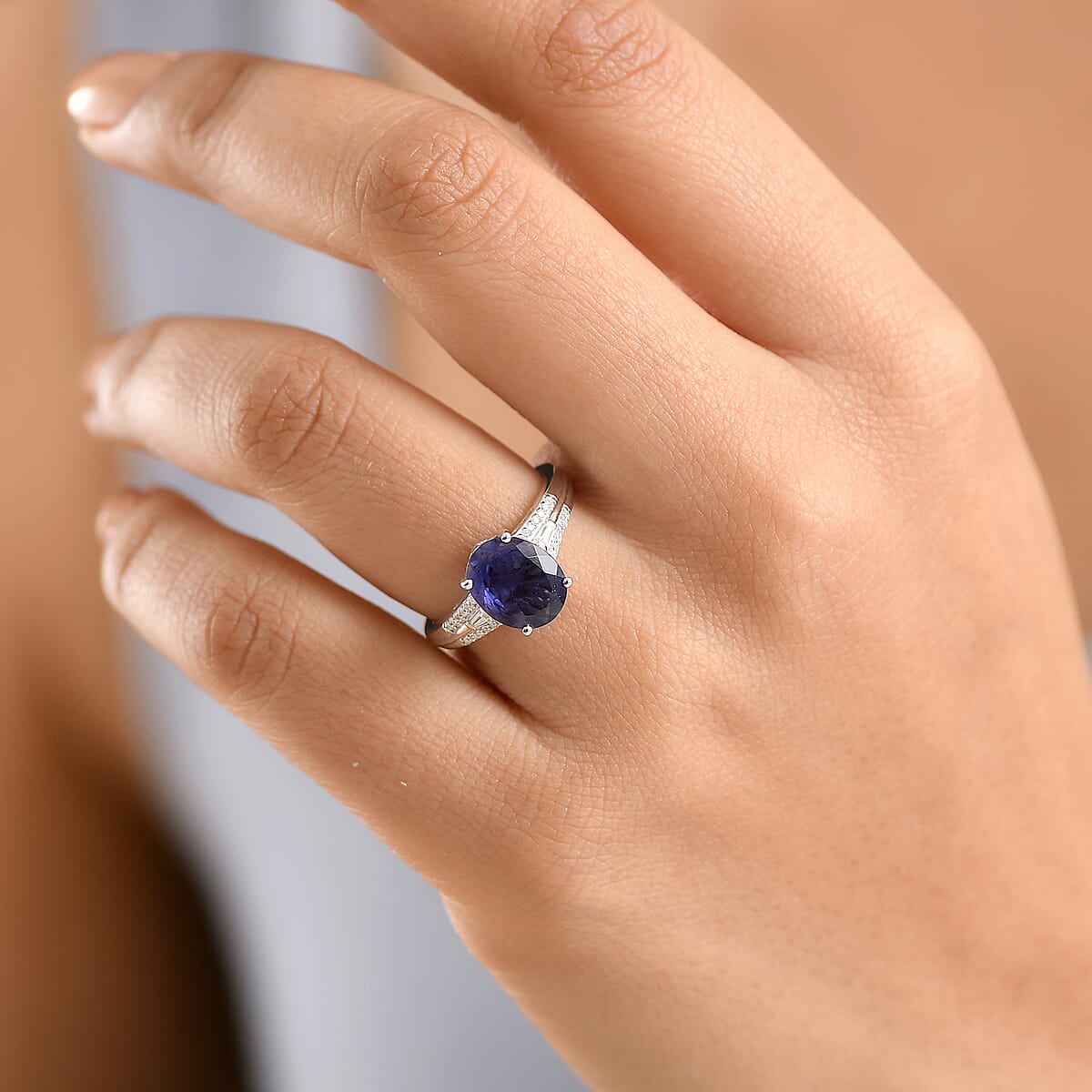 D'Joy Premium Catalina Iolite and Moissanite 2.25 ctw Ring in Rhodium Over Sterling Silver (Size 6.0) image number 2