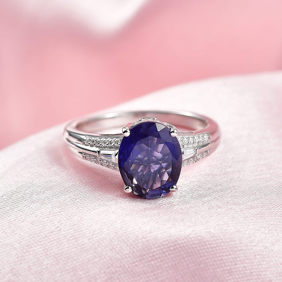 D'Joy Premium Catalina Iolite and Moissanite 2.25 ctw Ring in Rhodium Over Sterling Silver (Size 9.0) image number 1