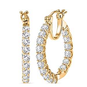EverTrue Lab Created White Sapphire 3.50 ctw Royal Elegance Hoop Earrings in 18K YG Plated
