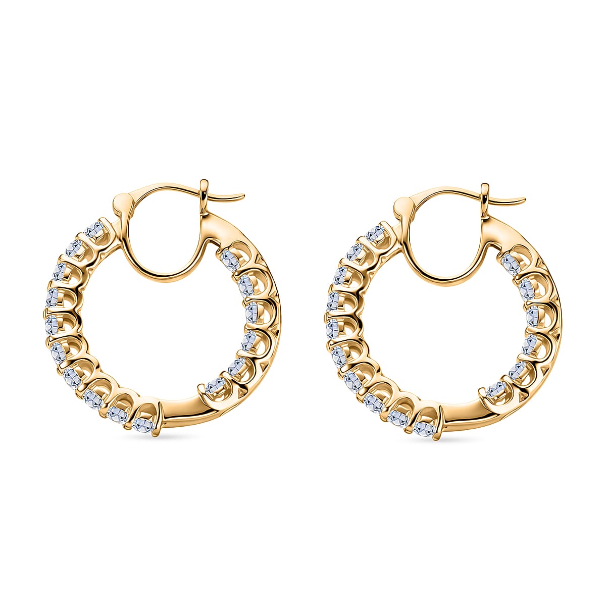 EverTrue Lab Created White Sapphire 3.50 ctw Royal Elegance Hoop Earrings in 18K YG Plated image number 3