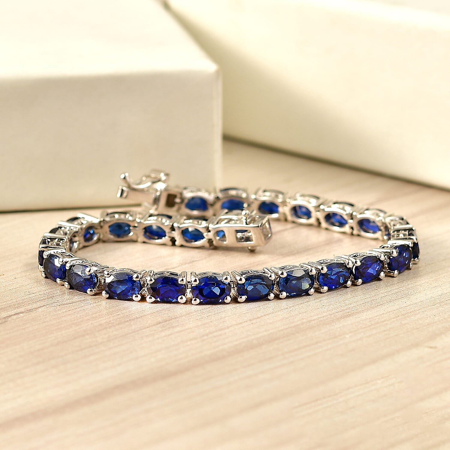 EverTrue Lab Created Blue Sapphire 15.25 ctw Linear Bracelet in Platinum Bond (6.50 In)