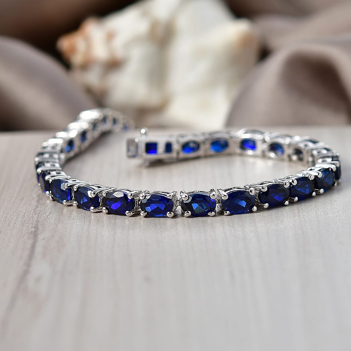 EverTrue Lab Created Blue Sapphire 17.25 ctw Linear Bracelet in Platinum Bond (7.25 In) image number 1