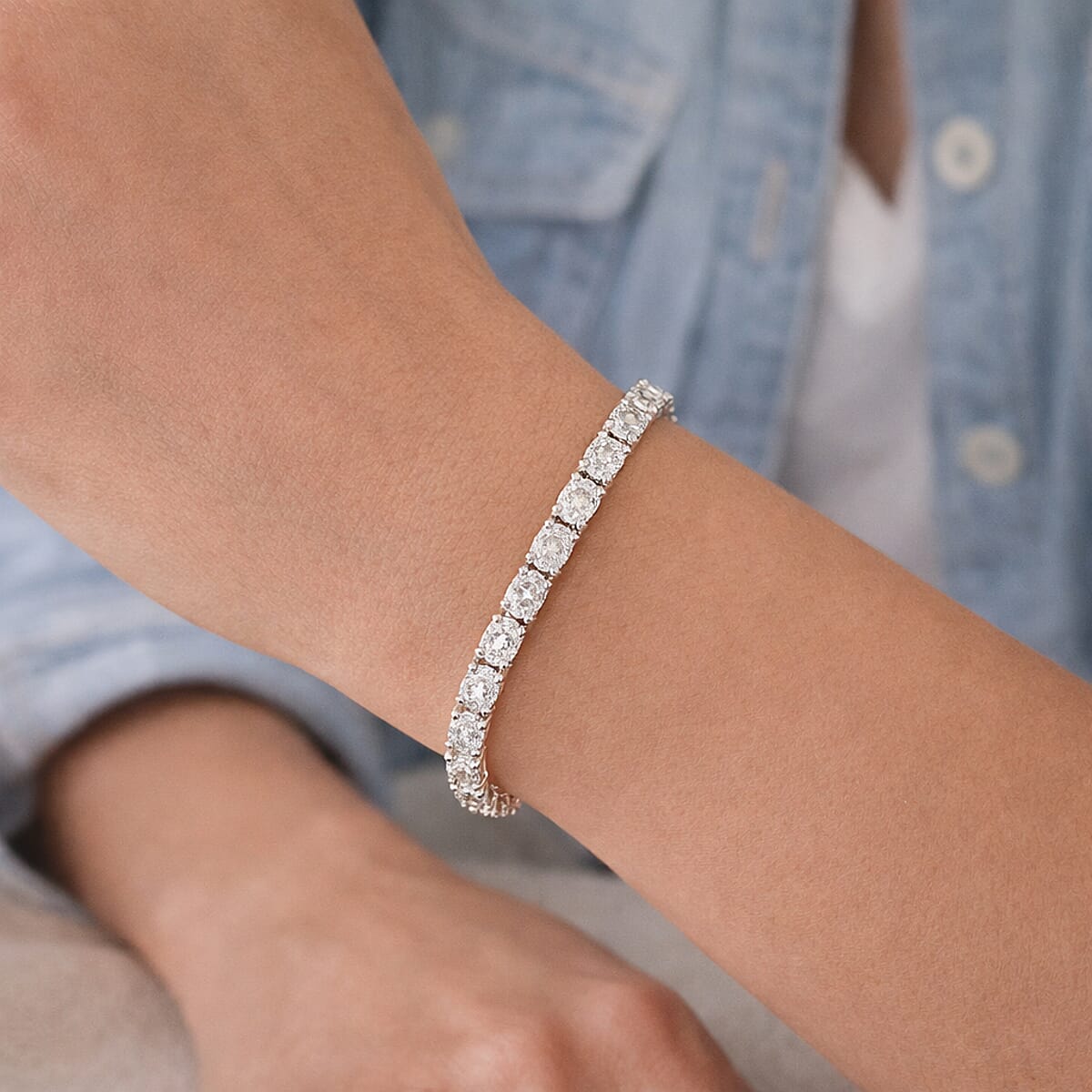 EverTrue Lab Created White Sapphire 15.60 ctw Bracelet in Platinum Bond (6.50 In) image number 2