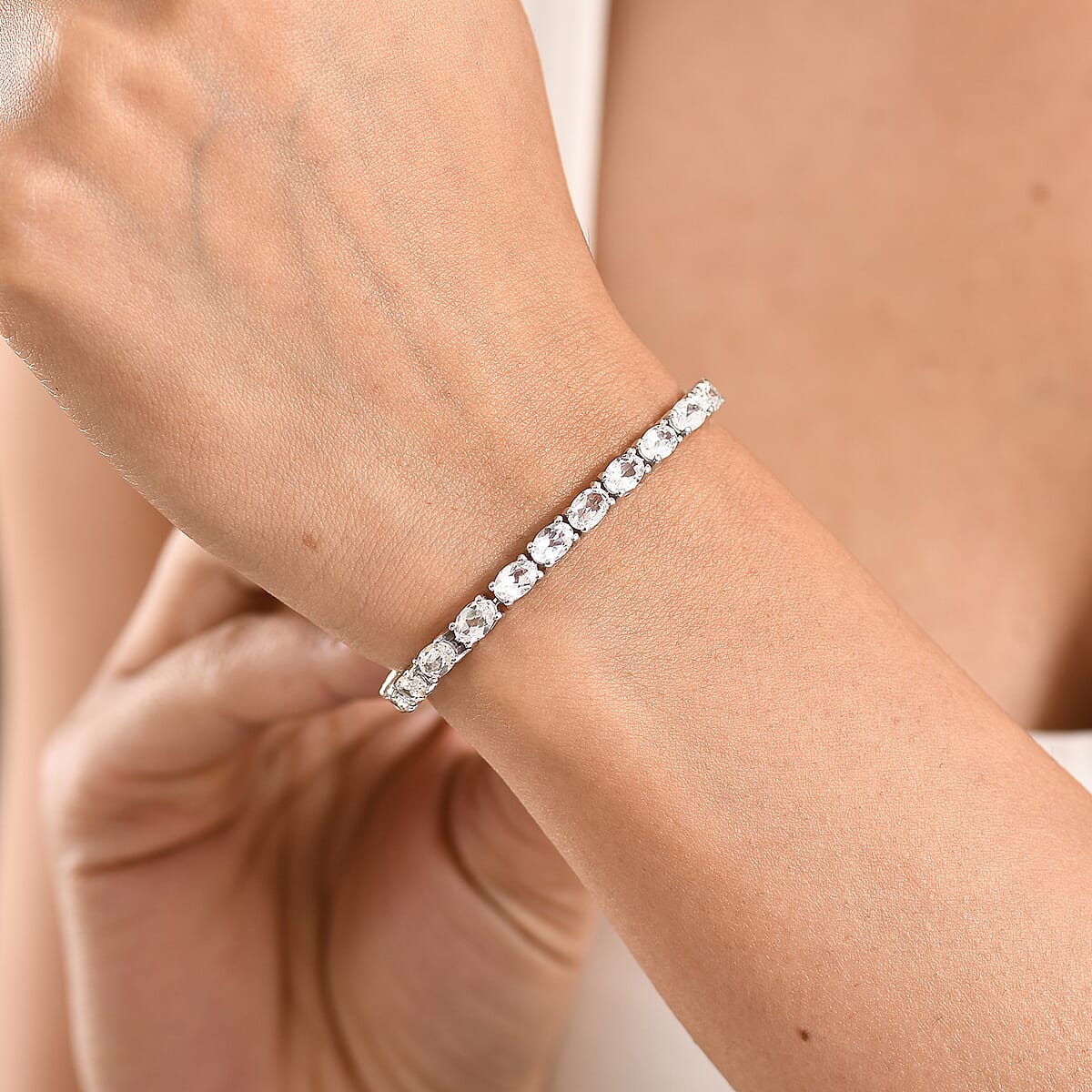 EverTrue Lab Created White Sapphire 17.35 ctw Linear Bracelet in Platinum Bond (7.25 In) image number 2