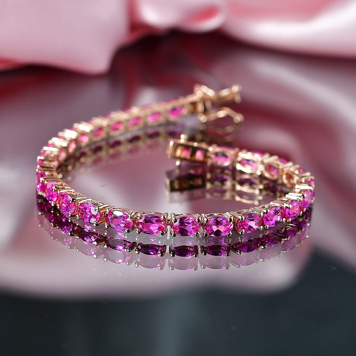 EverTrue Lab Created Pink Sapphire 17.60 ctw Linear Bracelet in 18K RG Plated (7.25 In) image number 1