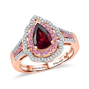 D'Joy Premium Orissa Rhodolite Garnet and Multi Gemstone 2.10 ctw Wine & Blush Radiance Ring in 18K Vermeil Rose Gold Over Sterling Silver (Size 10.0)