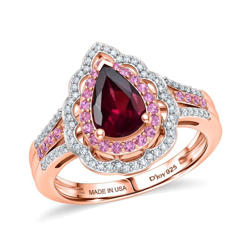 D'Joy Premium Orissa Rhodolite Garnet and Multi Gemstone 2.10 ctw Wine & Blush Radiance Ring in 18K Vermeil Rose Gold Over Sterling Silver (Size 10.0)