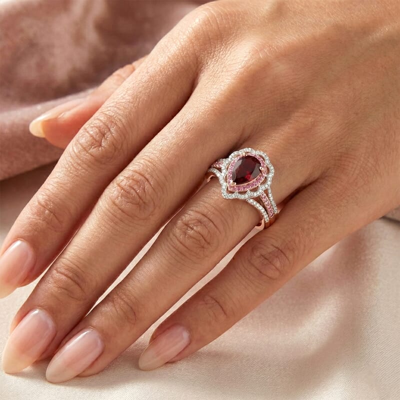 D'Joy Premium Orissa Rhodolite Garnet and Multi Gemstone 2.10 ctw Wine & Blush Radiance Ring in 18K Vermeil Rose Gold Over Sterling Silver (Size 10.0)