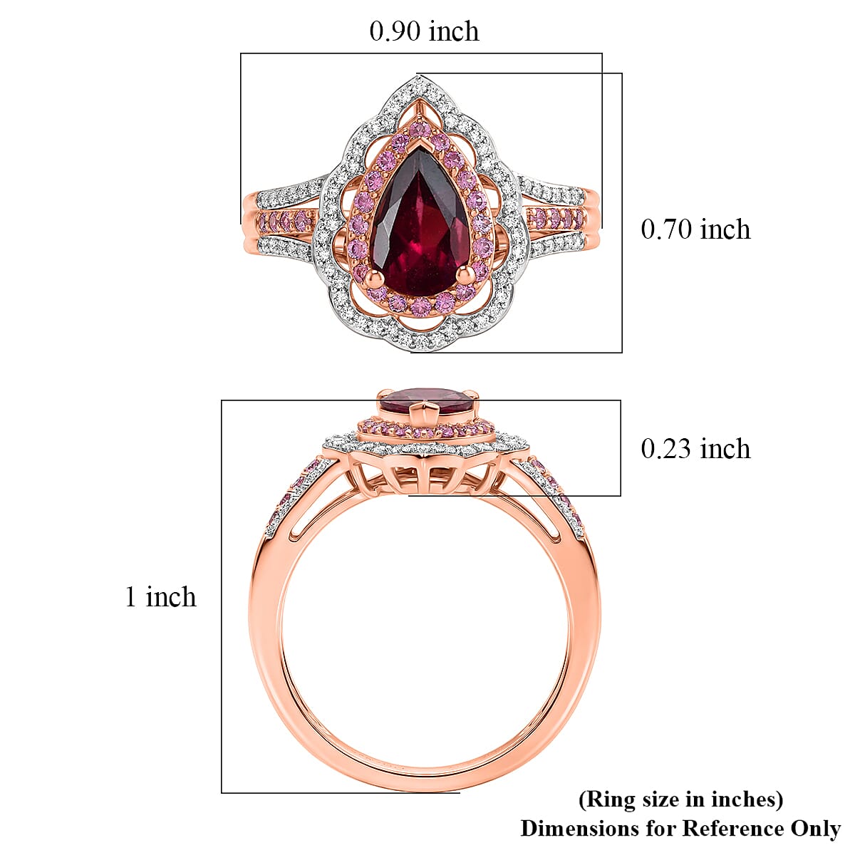 D'Joy Premium Orissa Rhodolite Garnet and Multi Gemstone 2.10 ctw Wine & Blush Radiance Ring in 18K Vermeil Rose Gold Over Sterling Silver (Size 10.0)