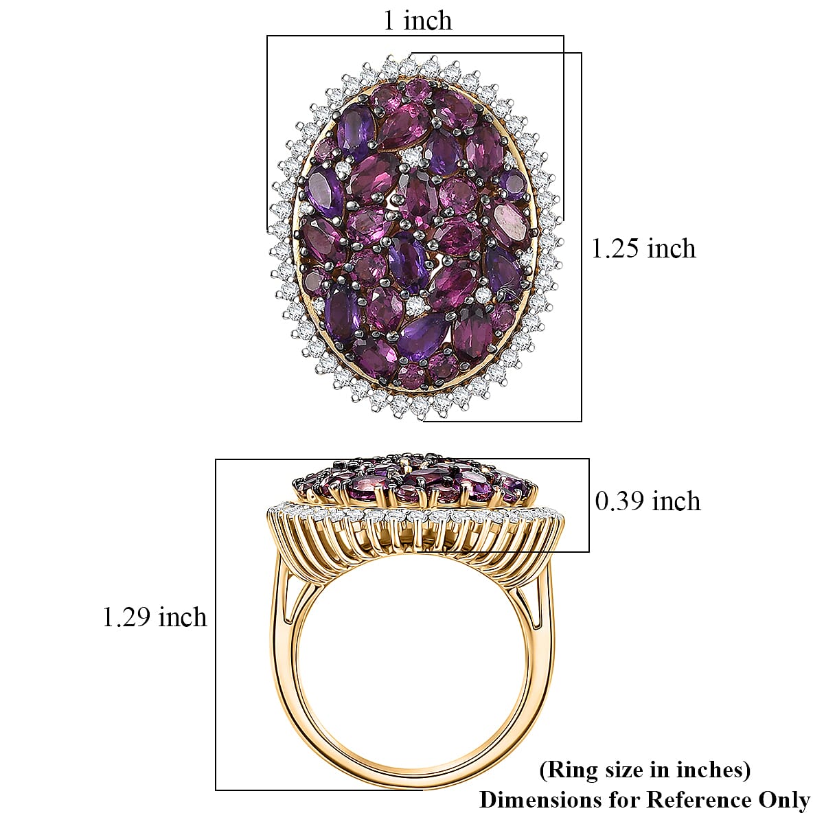 D'Joy Premium Orissa Rhodolite Garnet and Multi Gemstone 6.50 ctw Garnet Garden Ring in 18K Vermeil Yellow Gold Over Sterling Silver (Size 10.0) image number 4