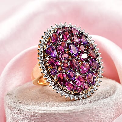 D'Joy Premium Orissa Rhodolite Garnet and Multi Gemstone 6.50 ctw Garnet Garden Ring in 18K Vermeil Yellow Gold Over Sterling Silver (Size 7.0)