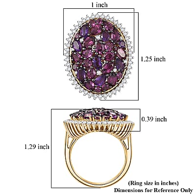 D'Joy Premium Orissa Rhodolite Garnet and Multi Gemstone 6.50 ctw Garnet Garden Ring in 18K Vermeil Yellow Gold Over Sterling Silver (Size 7.0)