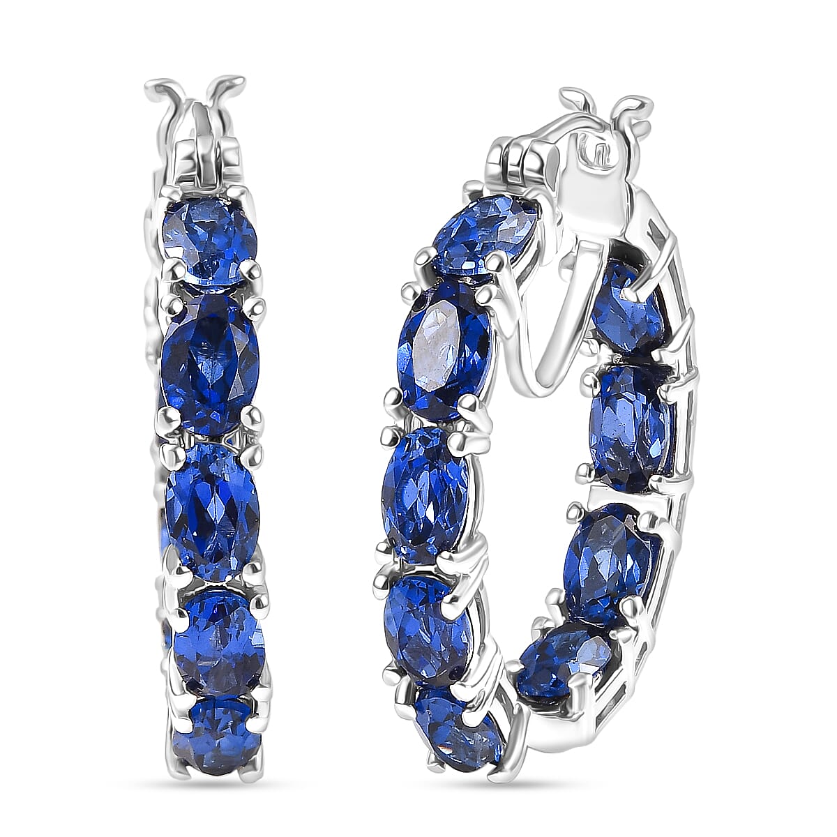 EverTrue Lab Created Blue Sapphire 11.00 ctw Earrings in Platinum Bond