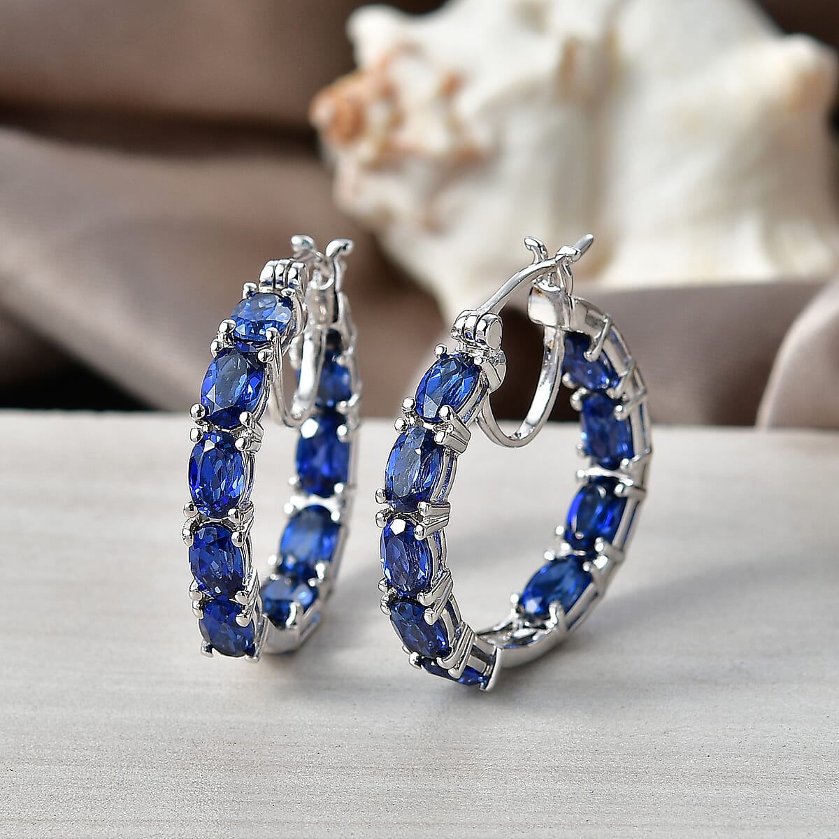 EverTrue Lab Created Blue Sapphire 11.00 ctw Earrings in Platinum Bond image number 1