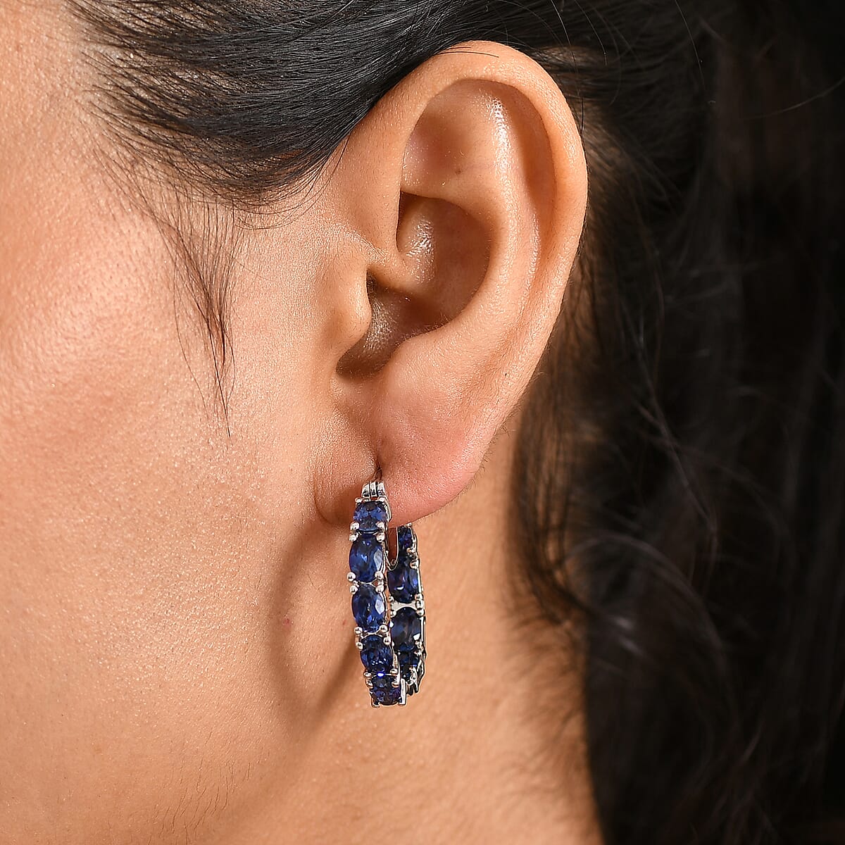 EverTrue Lab Created Blue Sapphire 11.00 ctw Earrings in Platinum Bond image number 2