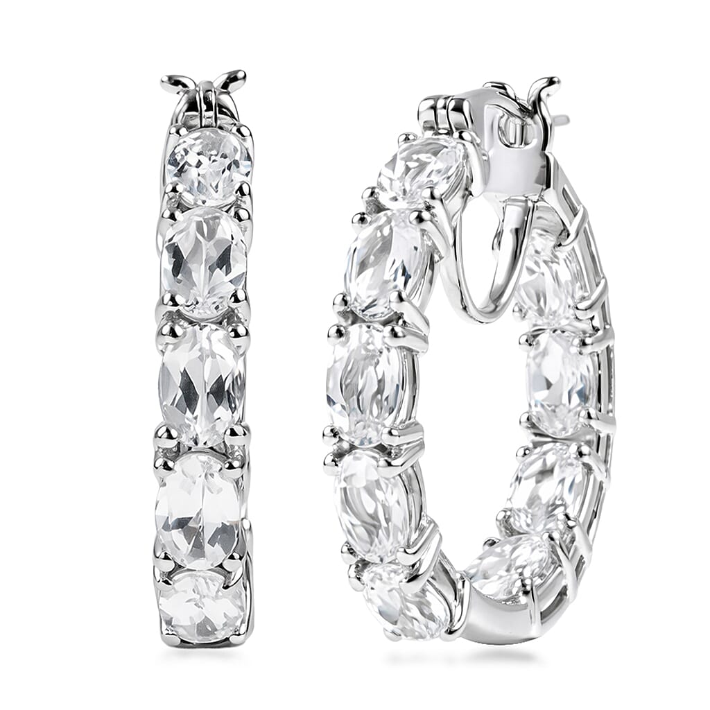 EverTrue Lab Created White Sapphire Hoop Earrings in Platinum Bond 10.30 ctw