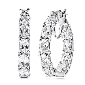 EverTrue Lab Created White Sapphire 11.15 ctw Hoop Earrings in Platinum Bond