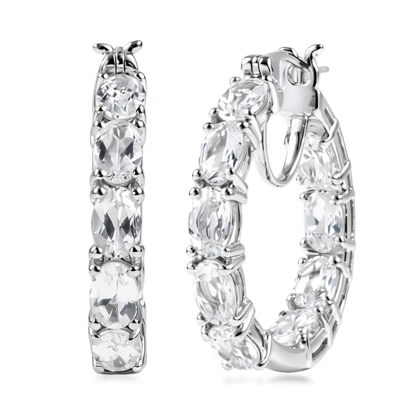 EverTrue Lab Created White Sapphire 11.15 ctw Hoop Earrings in Platinum Bond