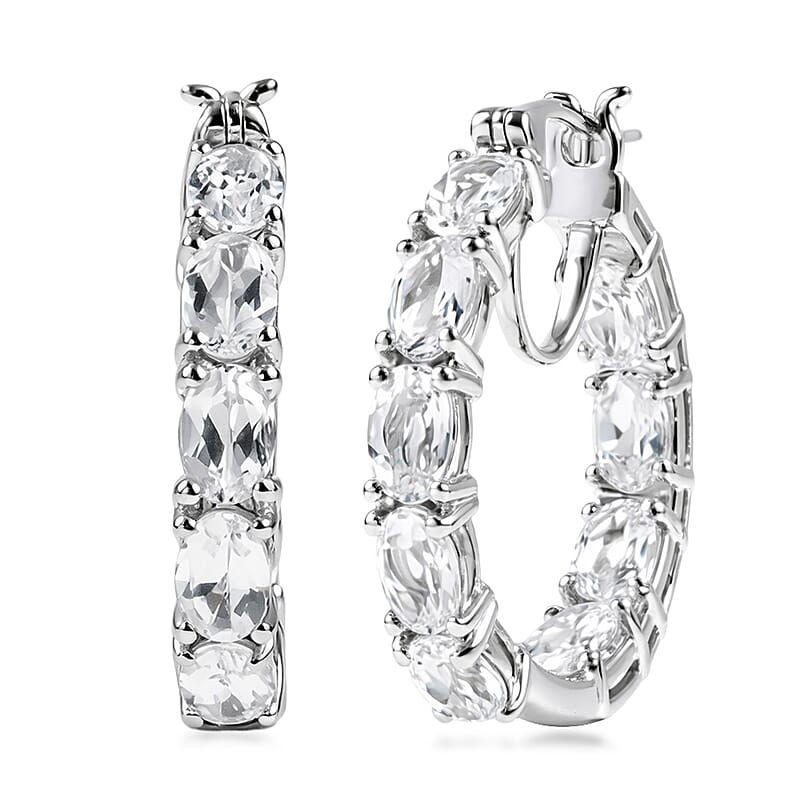 EverTrue Lab Created White Sapphire 11.15 ctw Hoop Earrings in Platinum Bond