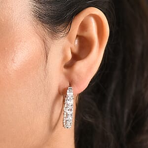 EverTrue Lab Created White Sapphire 11.15 ctw Hoop Earrings in Platinum Bond