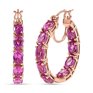 EverTrue Lab Created Pink Sapphire 11.15 ctw Hoop Earrings in 18K RG Plated