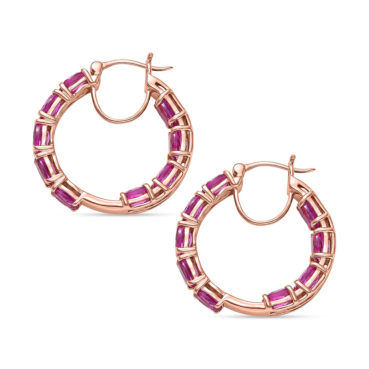 EverTrue Lab Created Pink Sapphire 11.15 ctw Hoop Earrings in 18K RG Plated