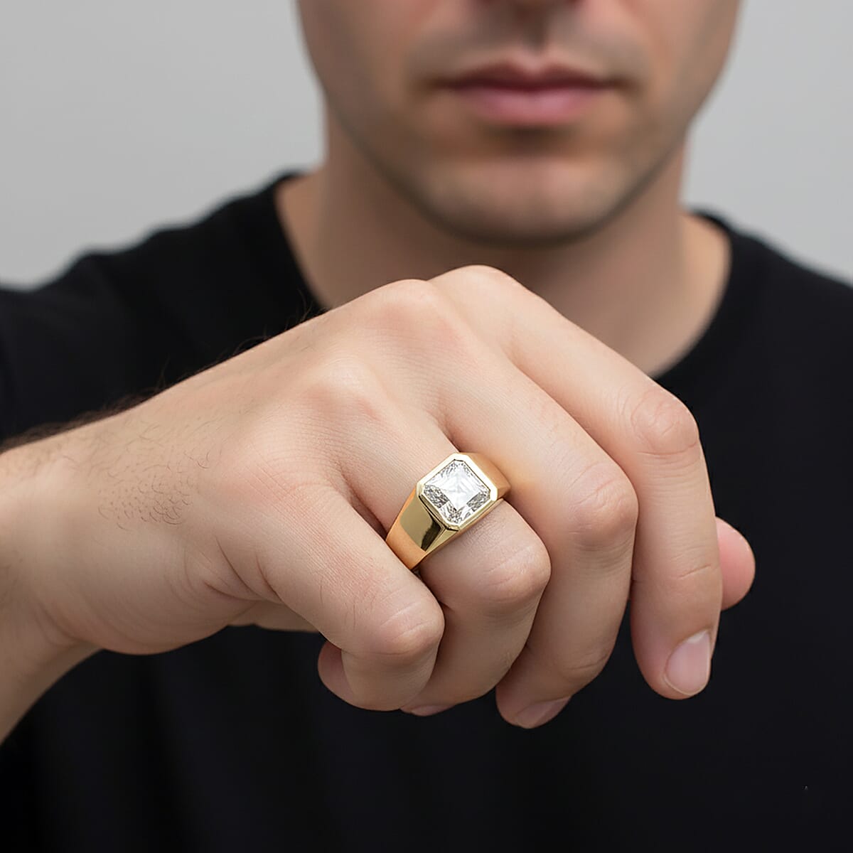 D'Joy Premium White Topaz 3.40 ctw Men's Ring in 18K Vermeil Yellow Gold Over Sterling Silver (Size 10.0) image number 2