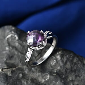 EverTrue Simulated Amethyst Color and Pink Diamond Ring in Platinum Bond (Size 10.0)
