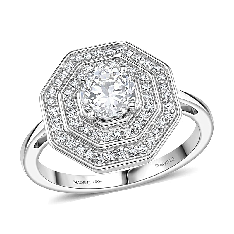 D'Joy White Topaz 1.40 ctw Majesty Ring in Rhodium Over Sterling Silver (Size 10.0)
