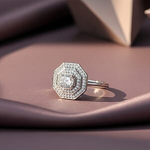 D'Joy White Topaz 1.40 ctw Majesty Ring in Rhodium Over Sterling Silver (Size 10.0)