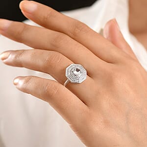 D'Joy White Topaz 1.40 ctw Majesty Ring in Rhodium Over Sterling Silver (Size 10.0)