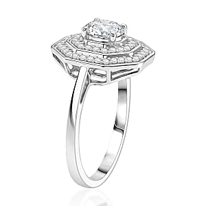 D'Joy White Topaz 1.40 ctw Majesty Ring in Rhodium Over Sterling Silver (Size 10.0)