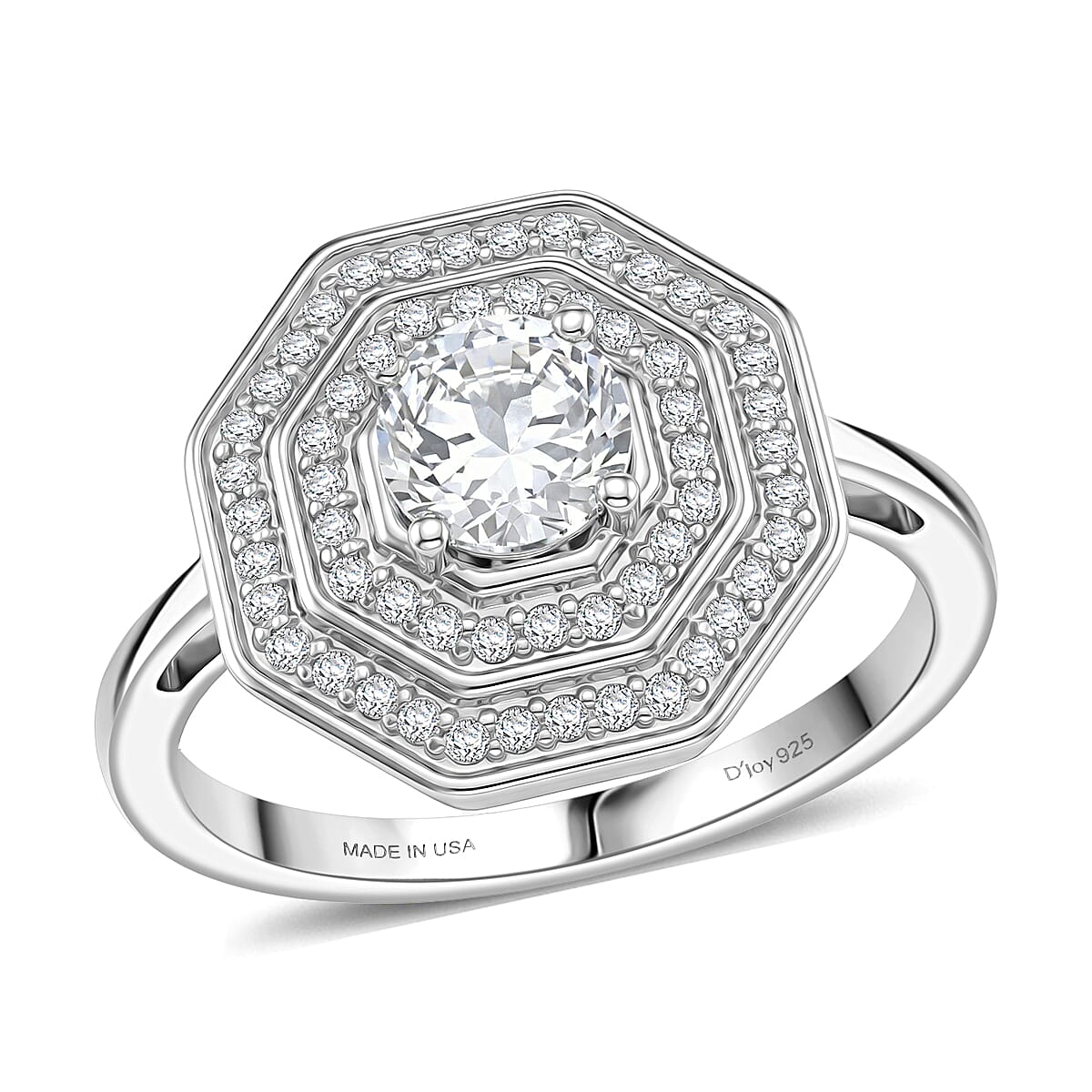 D'Joy White Topaz Majesty Ring in Rhodium Over Sterling Silver (Size 10.0) 1.40 ctw