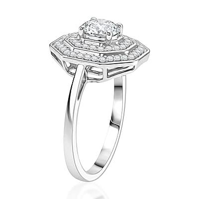 D'Joy White Topaz 1.40 ctw Majesty Ring in Rhodium Over Sterling Silver (Size 7.0)