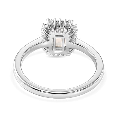D'Joy Premium Ethiopian Welo Opal and Moissanite 0.75 ctw Prism Halo Ring in Rhodium Over Sterling Silver (Size 10.0)