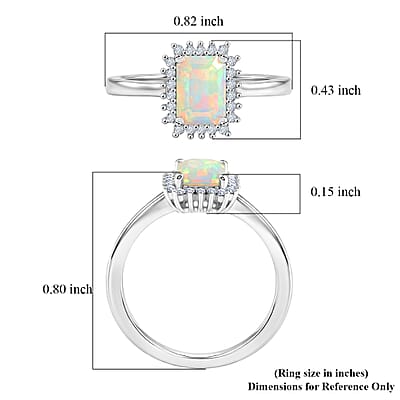 D'Joy Premium Ethiopian Welo Opal and Moissanite 0.75 ctw Prism Halo Ring in Rhodium Over Sterling Silver (Size 10.0)