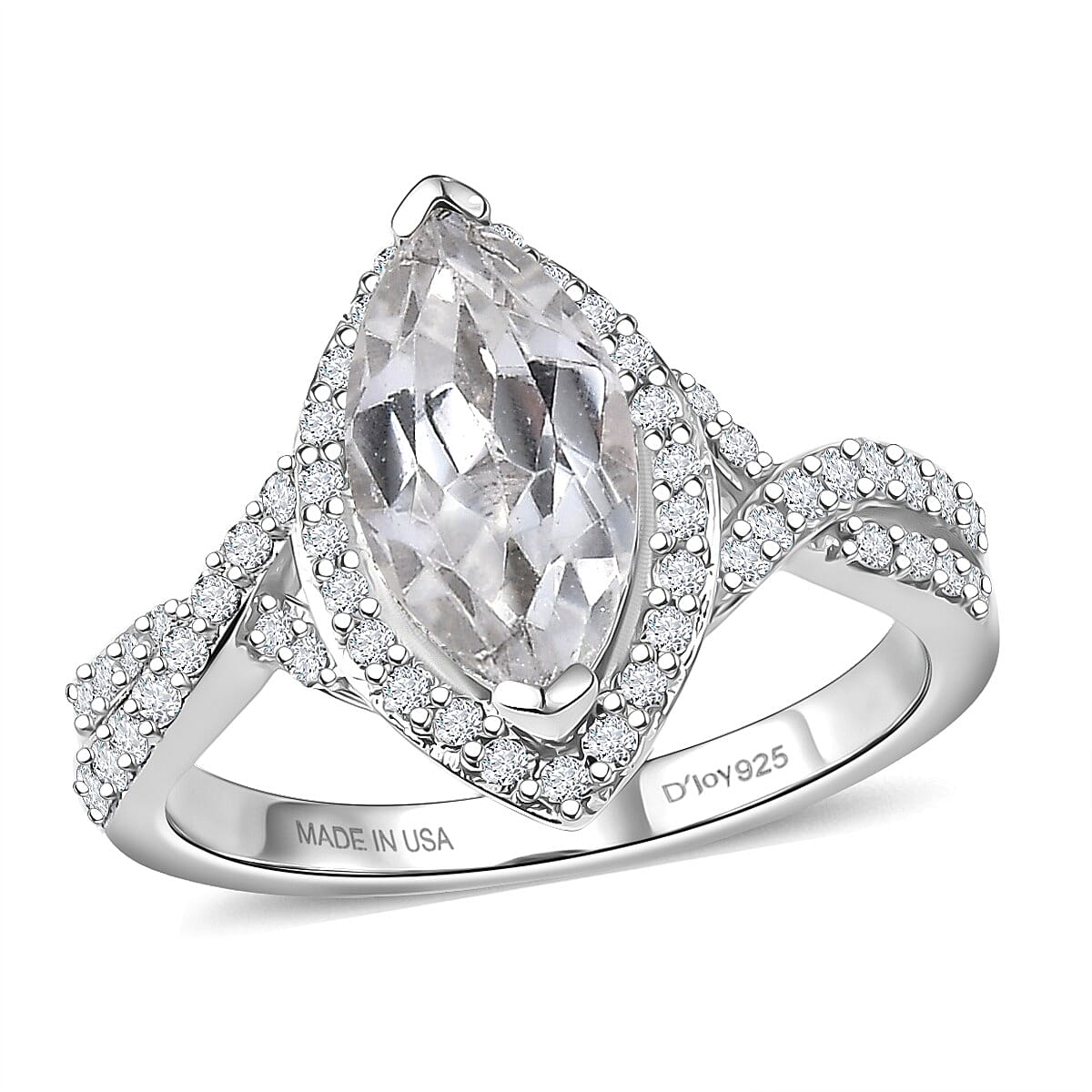 D'Joy White Topaz Ring in Rhodium Over Sterling Silver (Size 10.0) 3.00 ctw
