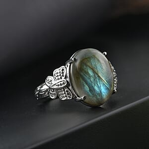 EverTrue Malagasy Labradorite 10.15 ctw Solitaire Ring in Stainless Steel (Size 10.0)