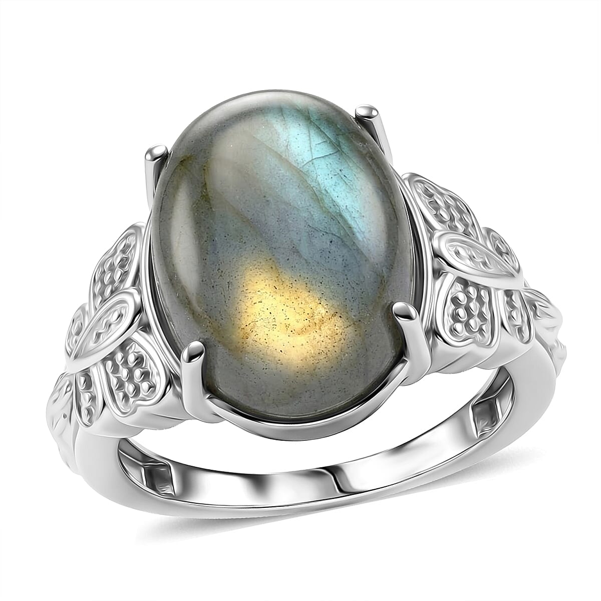 EverTrue Malagasy Labradorite Solitaire Ring in Stainless Steel (Size 10.0) 10.15 ctw