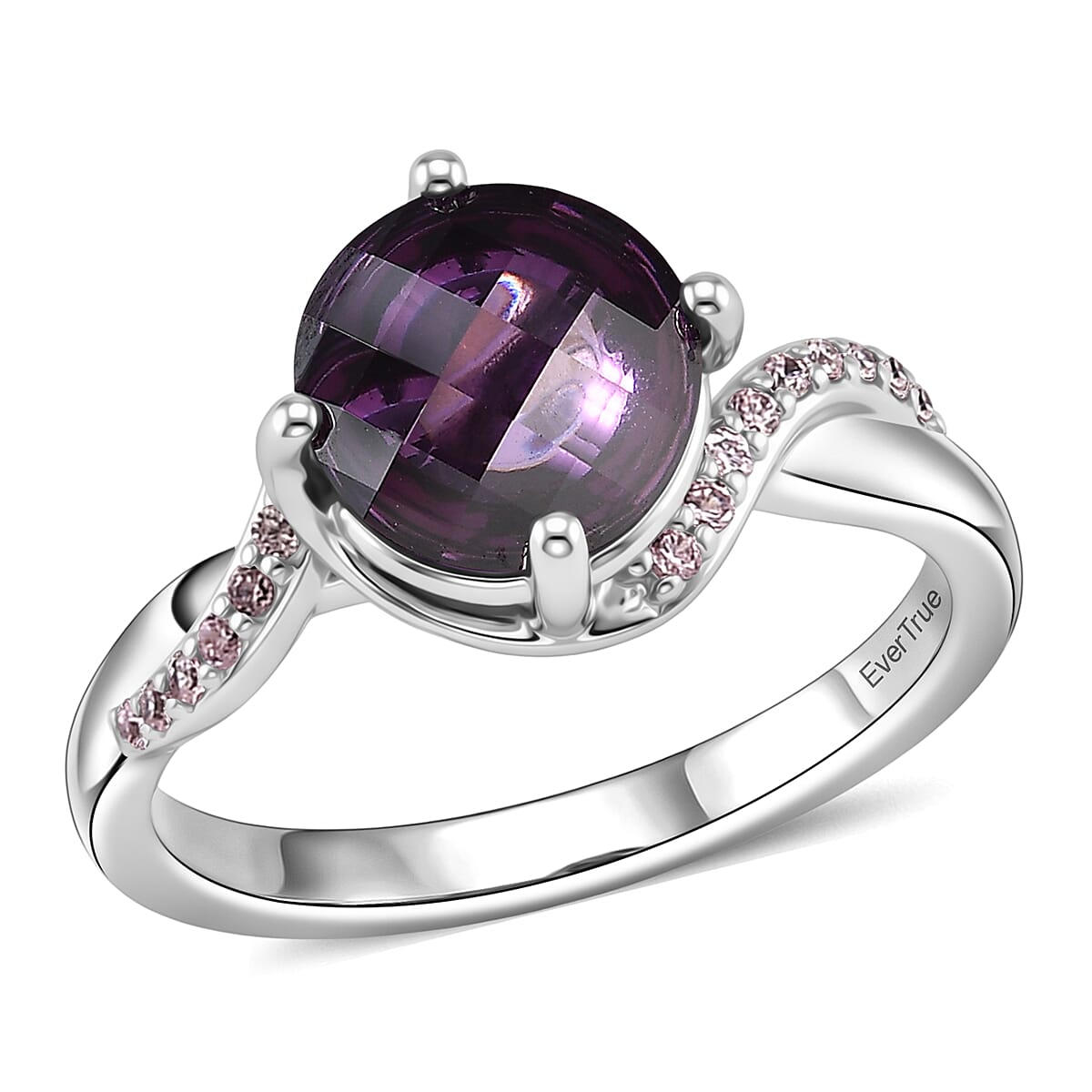 EverTrue Simulated Amethyst Color and Pink Diamond Ring in Platinum Bond (Size 5.0)