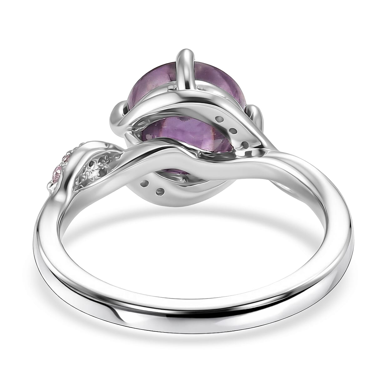 EverTrue Simulated Amethyst Color and Pink Diamond Ring in Platinum Bond (Size 5.0)