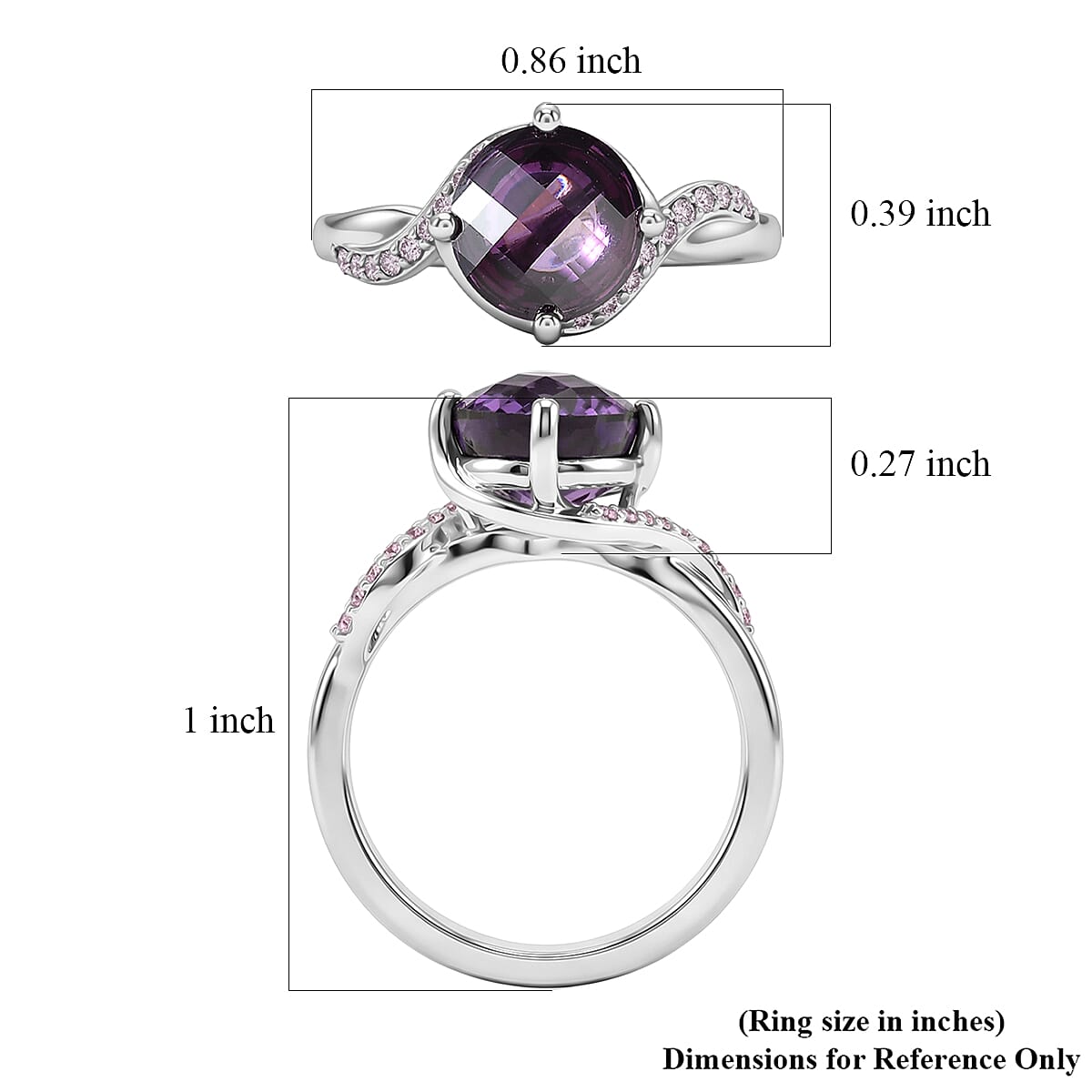EverTrue Simulated Amethyst Color and Pink Diamond Ring in Platinum Bond (Size 5.0)