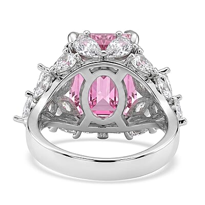 Simulated Pink and White Diamond Ring in Silvertone (Size 7.0)